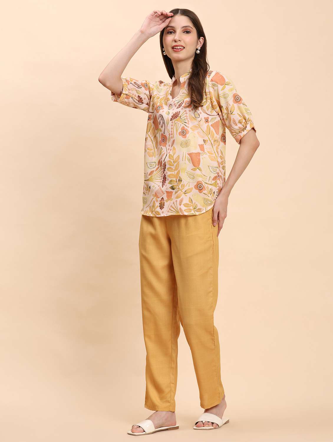 women printed top and trouser co-ord set - 21863901 - Standard Image - 2
