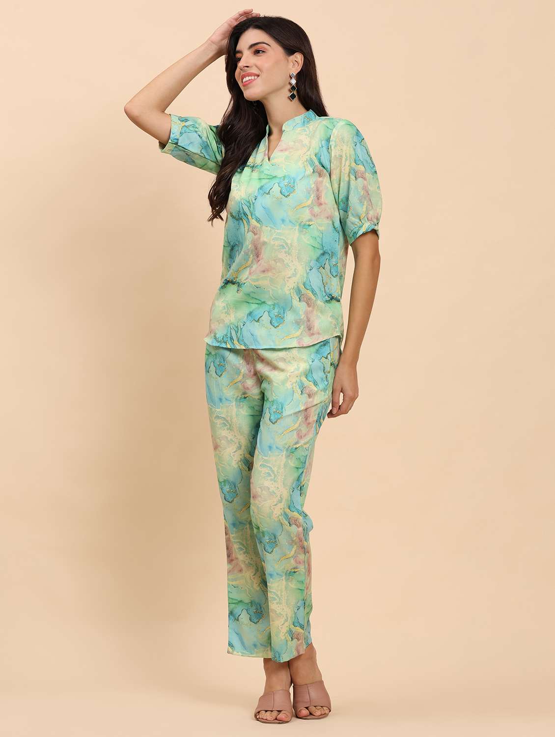 women printed top and trouser co-ord set - 21863902 - Standard Image - 2