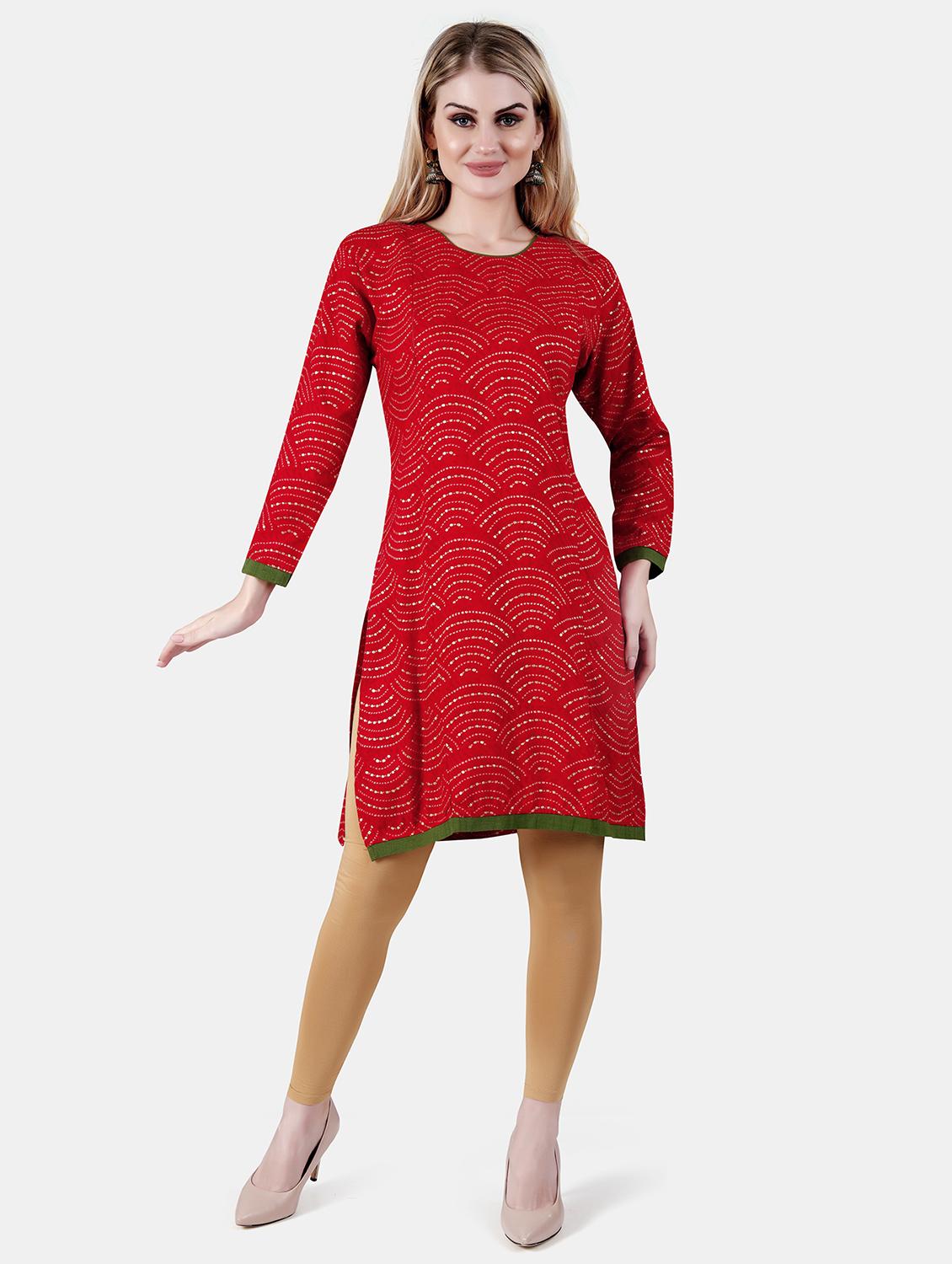 women foil printed long sleeve straight kurta  - 21863973 -  Zoom Image - 0