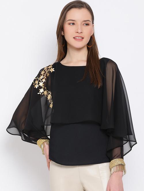 women embroidered cape sleeves regular top - 21863981 - Standard Image - 0