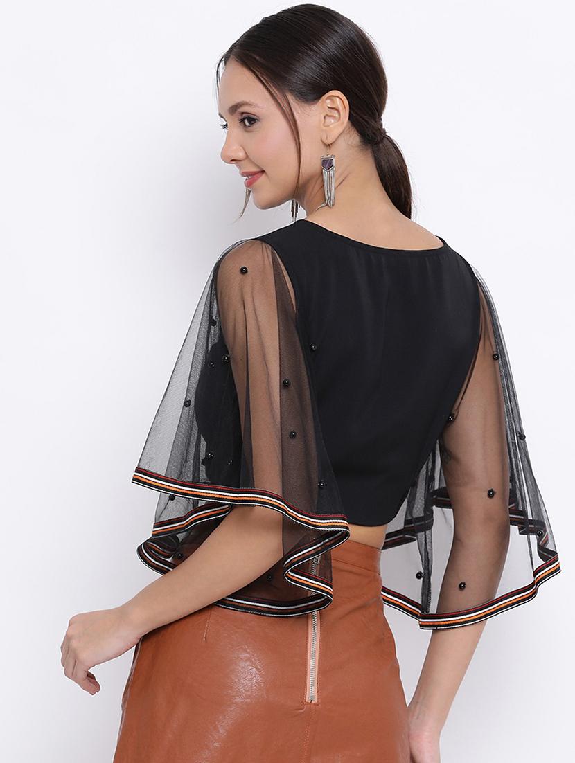women embellished flared sleeves crop top - 21863992 - Standard Image - 2