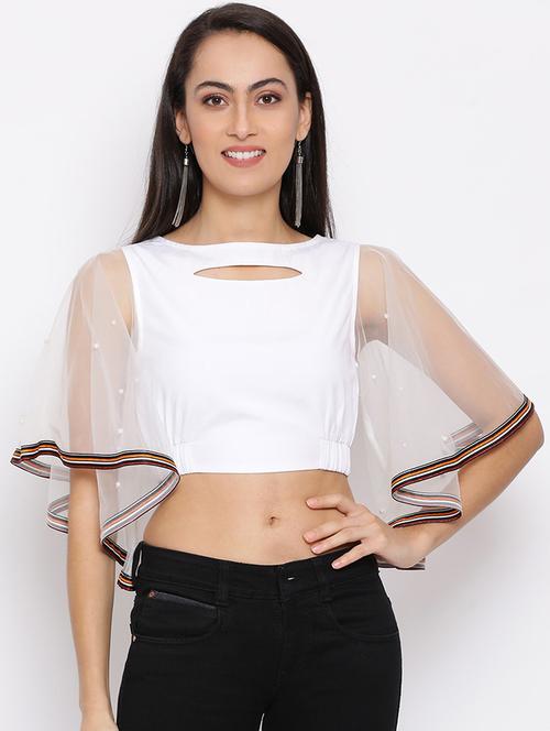 women solid flared sleeves crop top - 21863993 -  Standard Image - 0