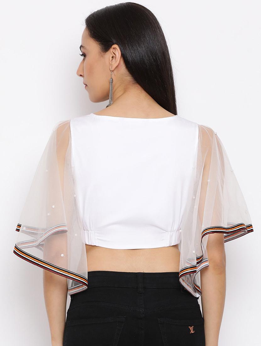 women solid flared sleeves crop top - 21863993 - Standard Image - 2
