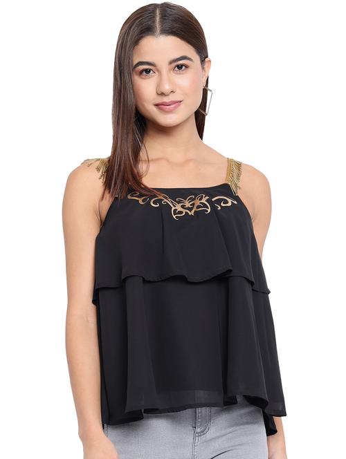 women printed shoulder strap layered  top - 21864000 -  Standard Image - 0