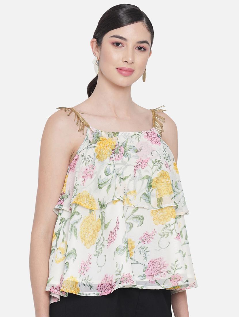 women floral print shoulder strap layered top - 21864001 - Zoom Image - 0