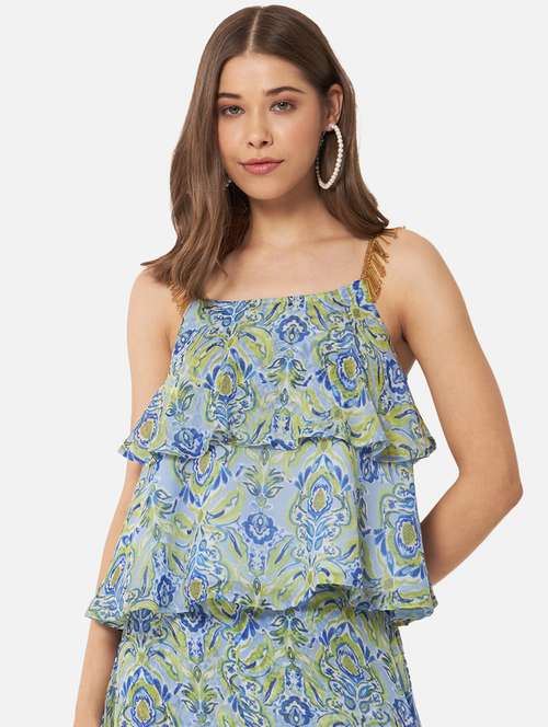 women printed shoulder strap layered top - 21864003 -  Standard Image - 0