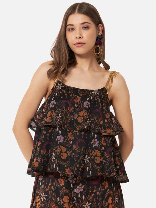 women printed shoulder strap layered top - 21864004 - Standard Image - 0