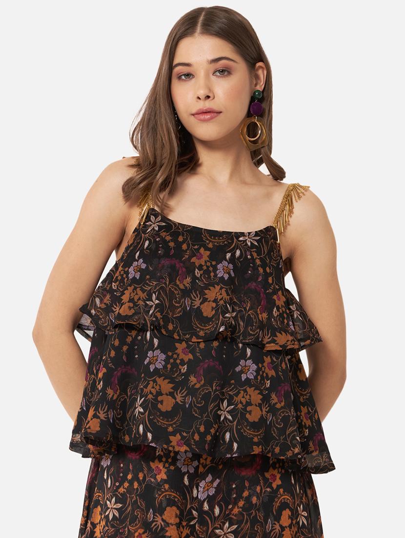 women printed shoulder strap layered top - 21864004 - Zoom Image - 0