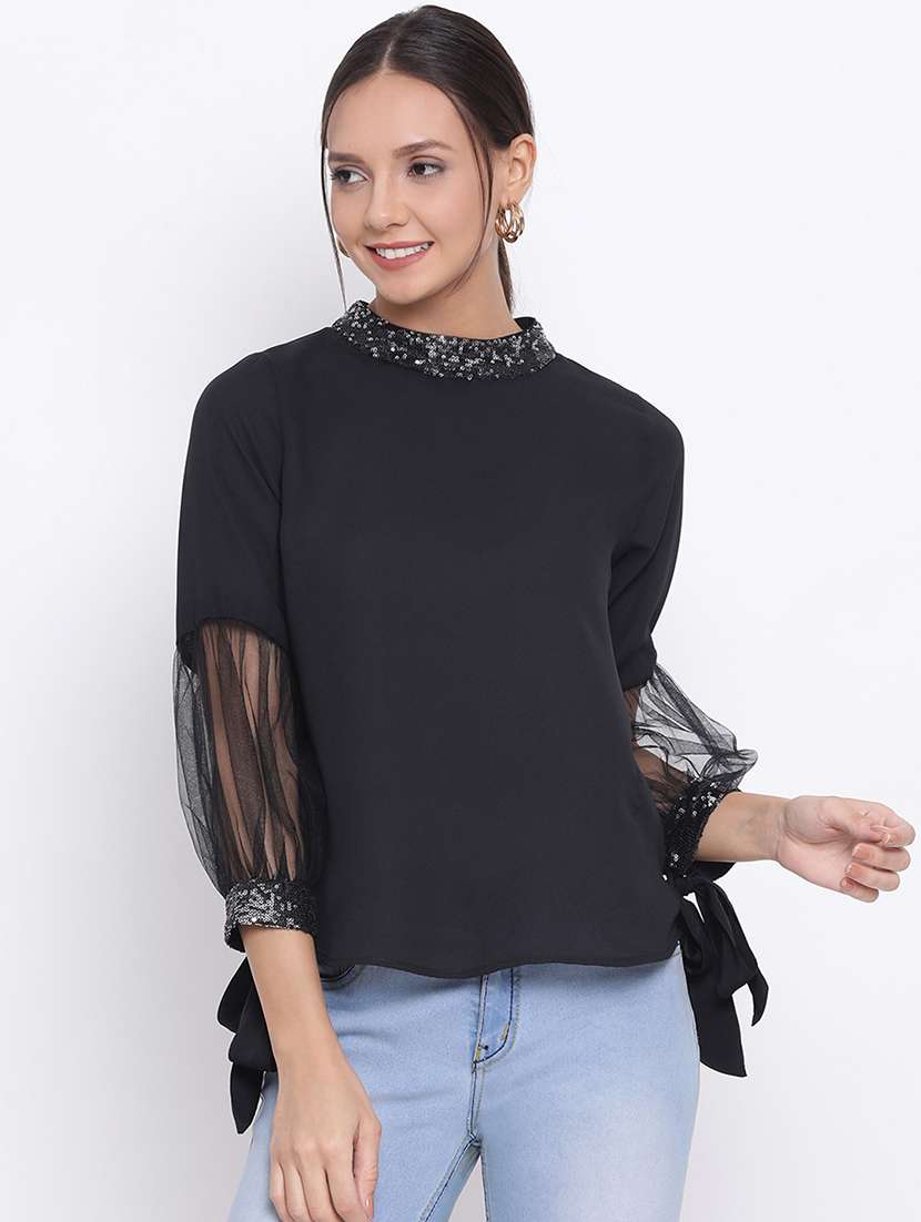 women sequined detailed regular top