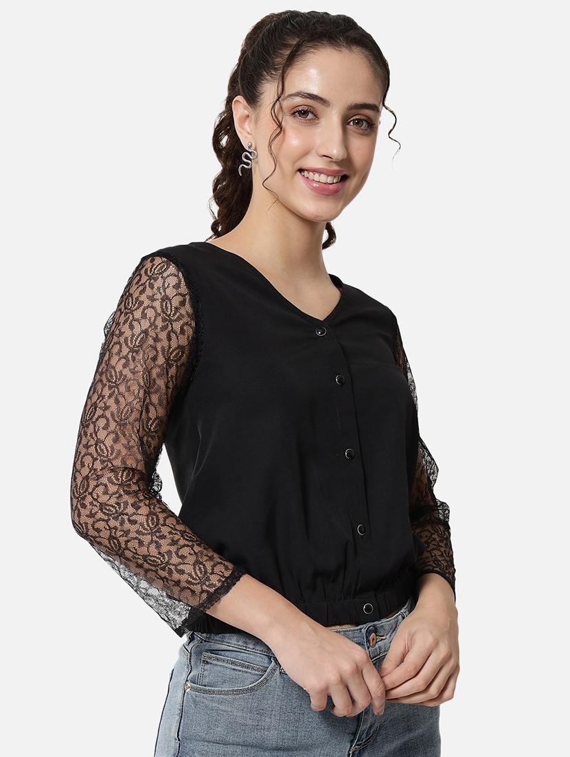 women solid laec detailed crop regular top - 21864012 - Standard Image - 2