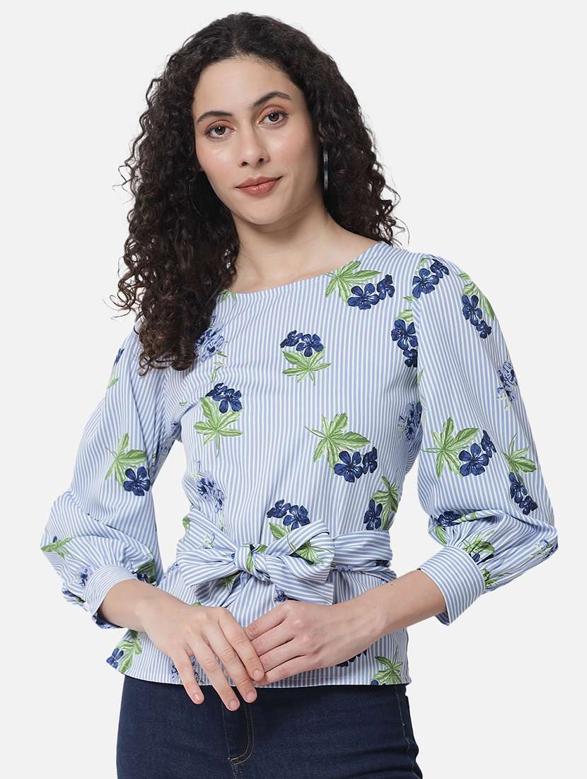 women floral print puff sleeves regular top