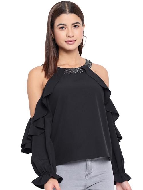 women solid cold shoulder regular top - 21864025 -  Standard Image - 0