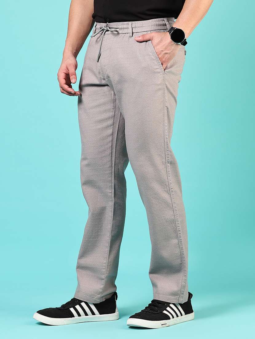 men solid mid rise flat front casual trouser - 21864085 - Standard Image - 2
