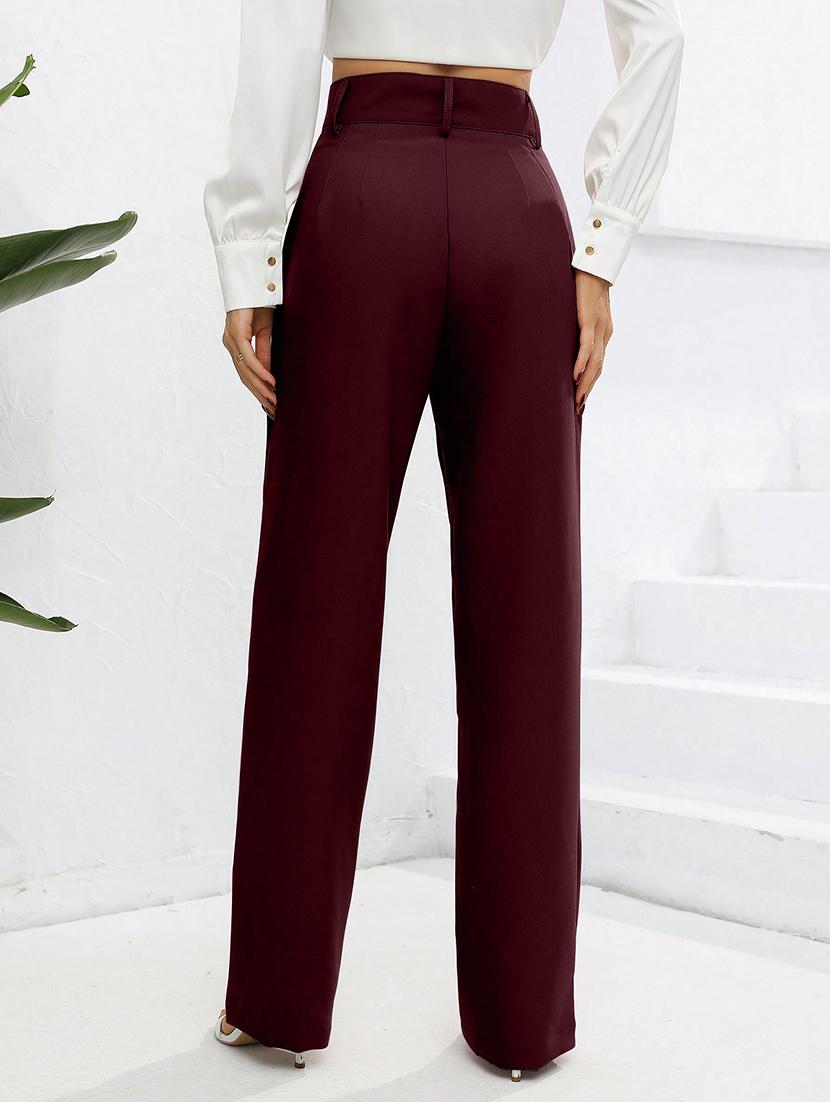 women high rise pleated straight trouser - 21864128 - Standard Image - 2