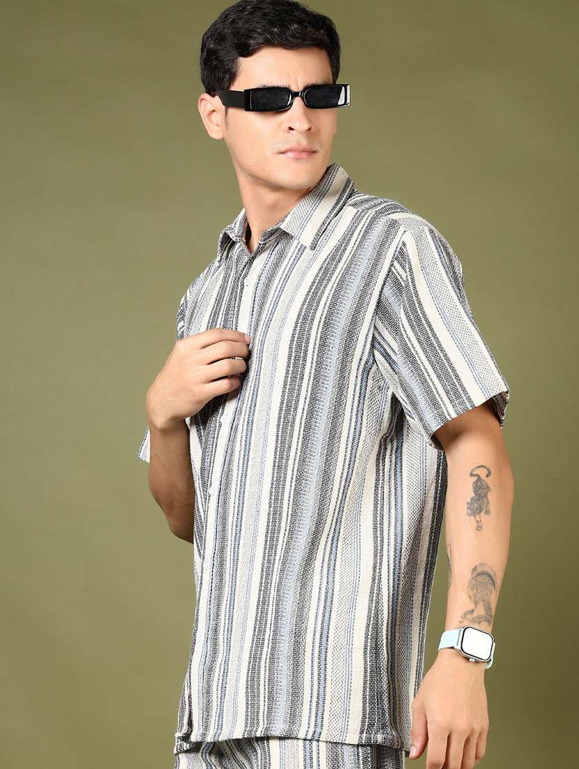 men striped short sleeve regular fit casual shirt
