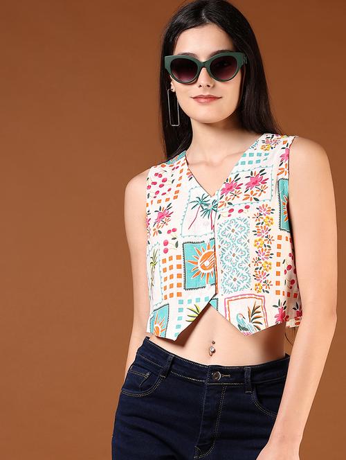 women printed sleeveless vest top - 21864355 - Standard Image - 0