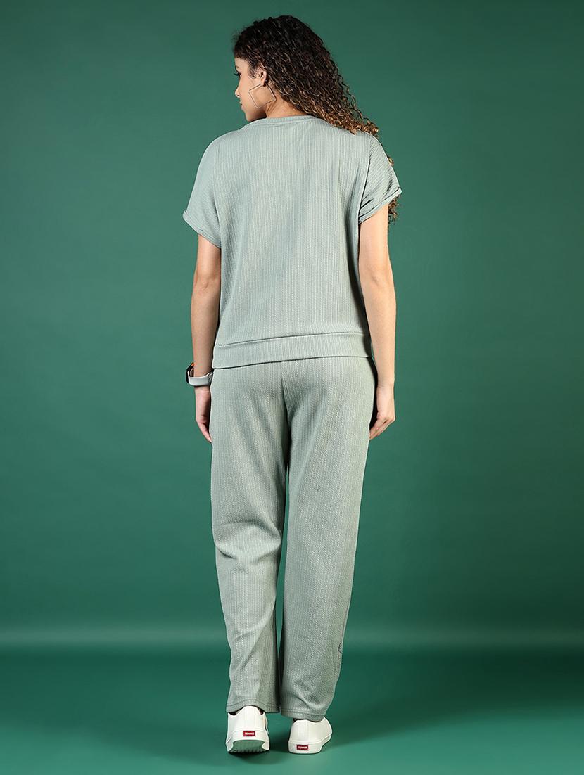 women solid t-shirt and trouer co-ord set - 21864394 - Standard Image - 2