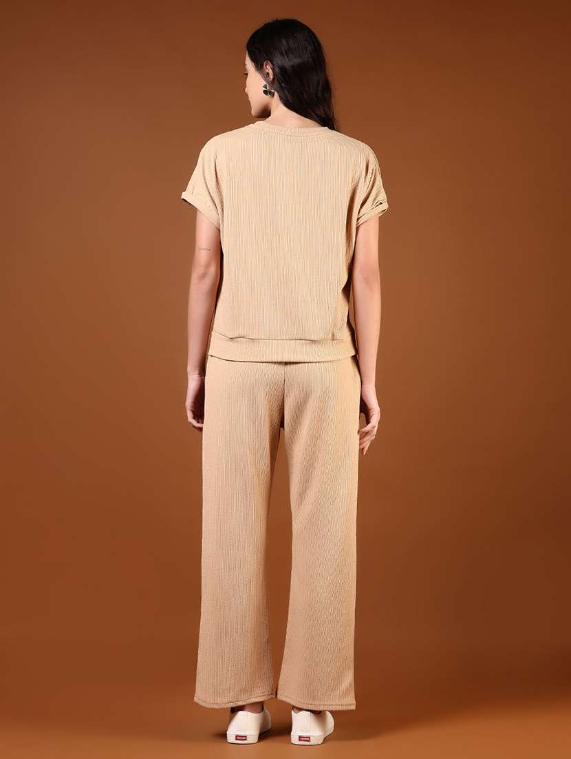 women solid t-shirt and trouer co-ord set - 21864396 -  Standard Image - 2