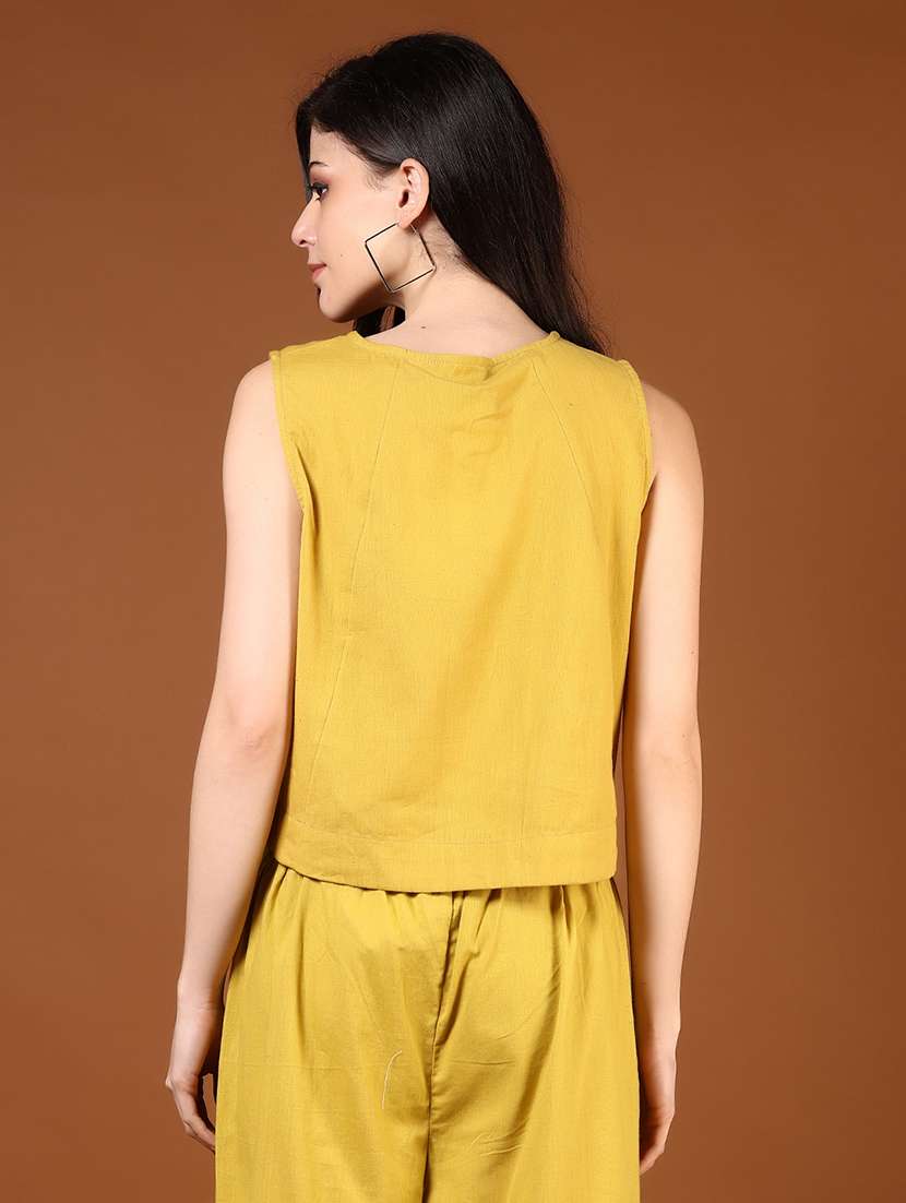 women yellow solid sleeveless top & palazzo co ord set - 21864432 -  Standard Image - 2