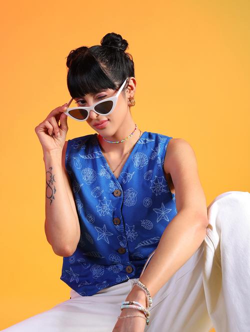 women printed sleeveless vest top - 21864440 - Standard Image - 0