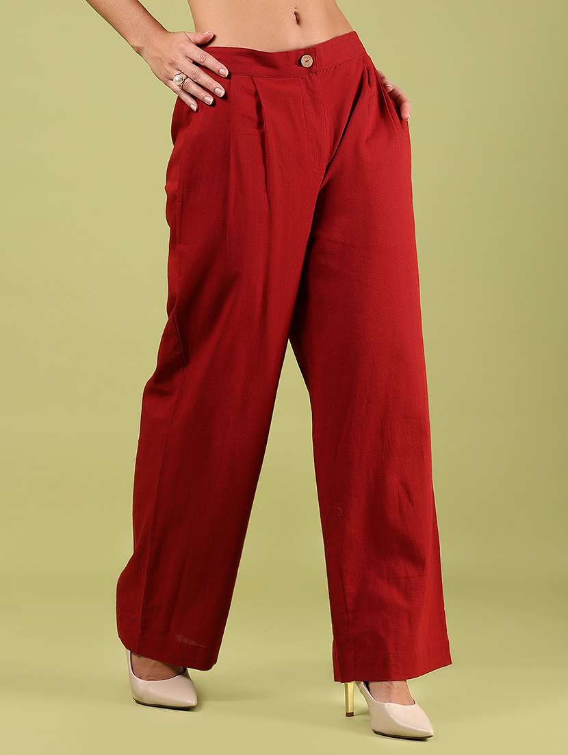 women solid mid rise straight fit trouser - 21864443 -  Standard Image - 2