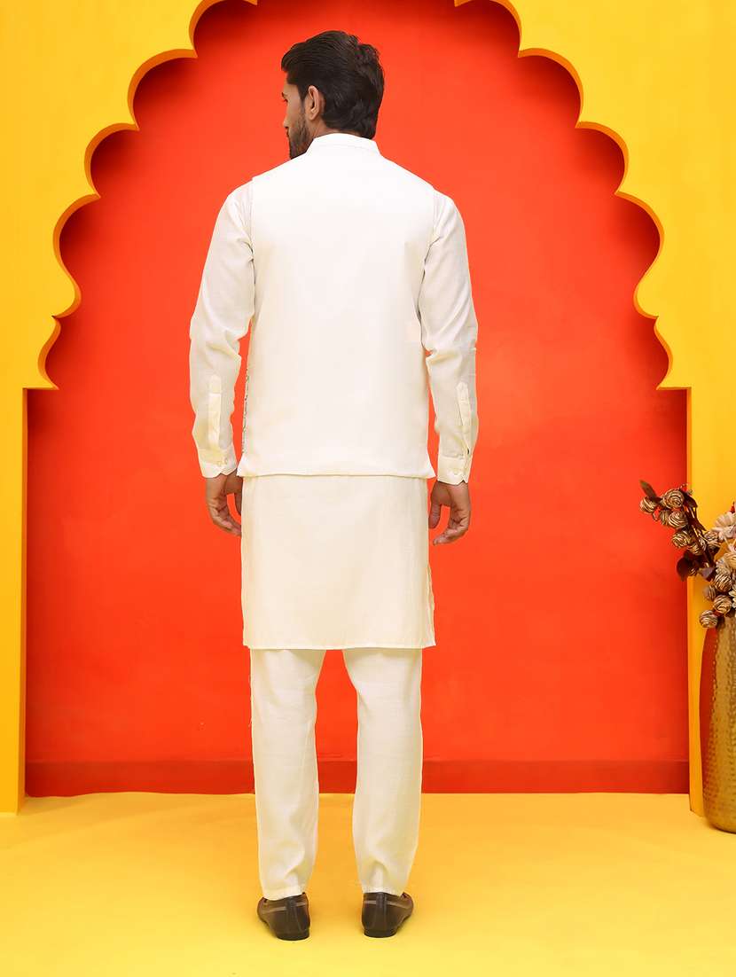 men mandarin neck kurta pyjama with jacket ethnic wear set - 21866019 -  Standard Image - 2