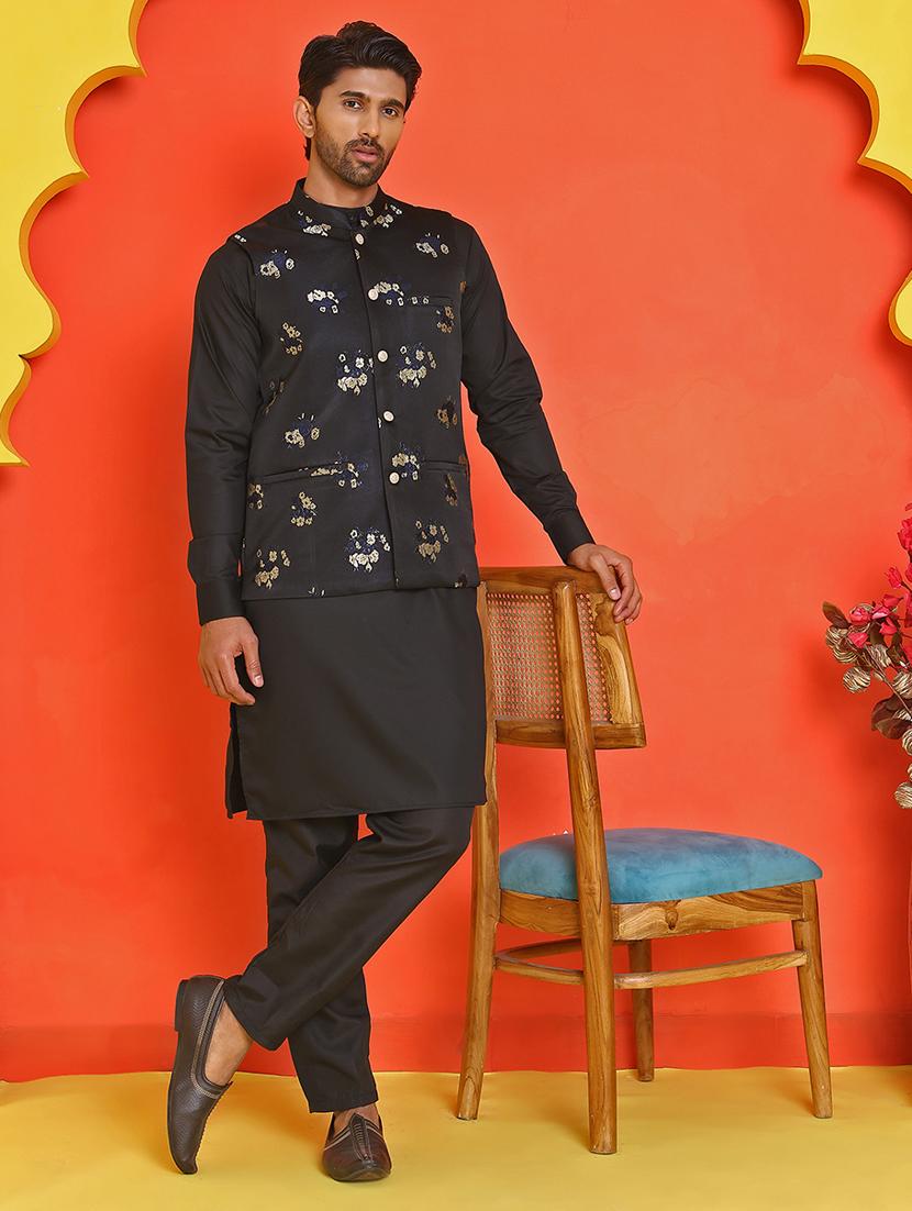 men mandarin neck kurta pyjama with jacket ethnic wear set - 21866023 - Standard Image - 2