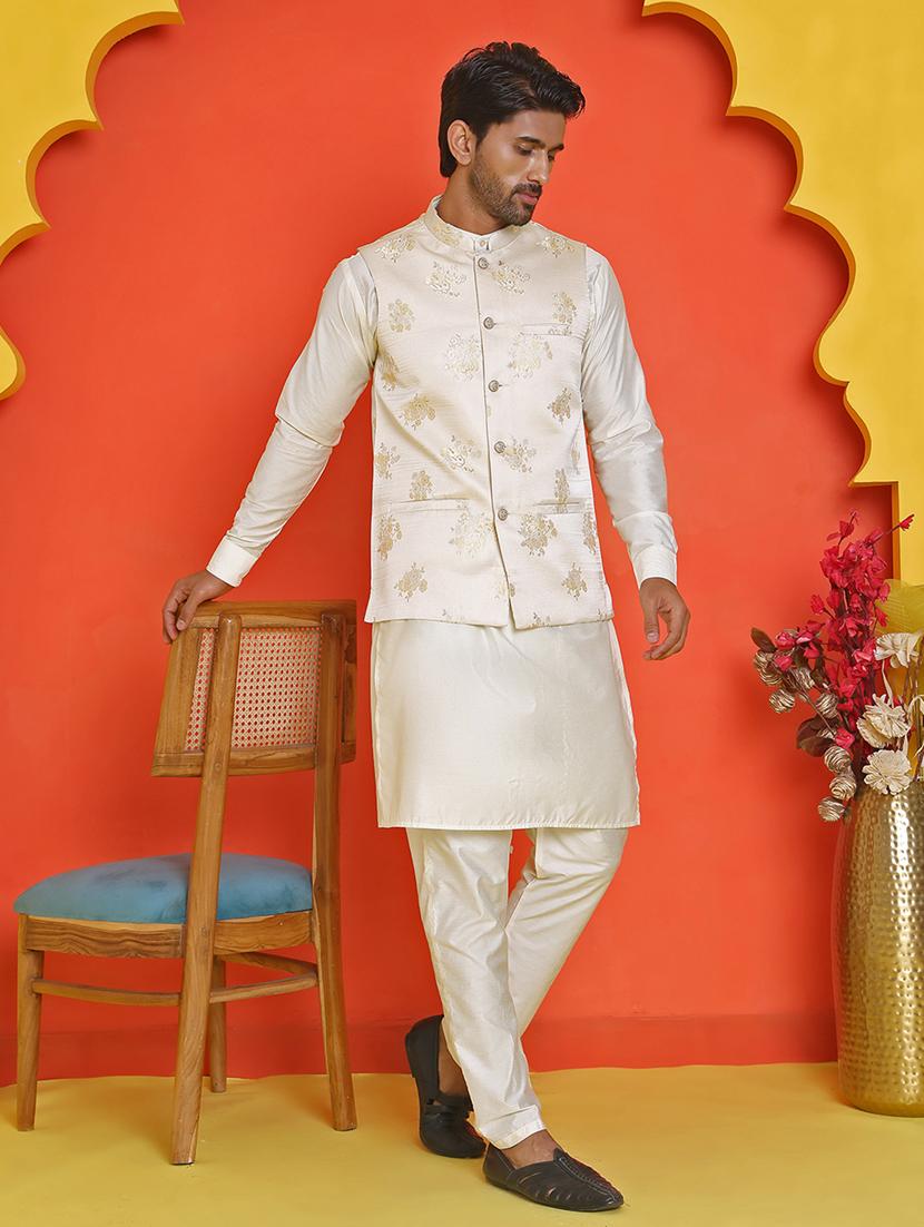 men mandarin neck kurta pyjama with jacket ethnic wear set - 21866029 - Standard Image - 2