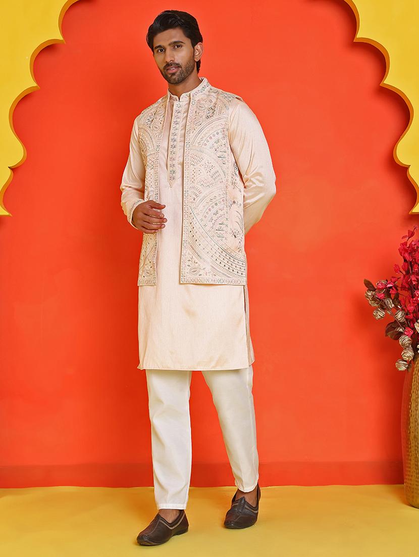 men mandarin neck kurta pyjama with jacket ethnic wear set - 21866033 - Standard Image - 2
