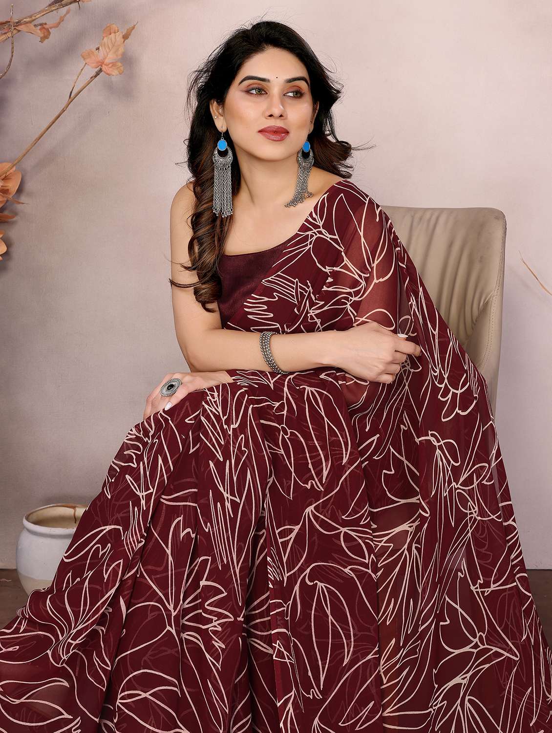 women printed ready to wear saree with blouse - 21866045 -  Standard Image - 2