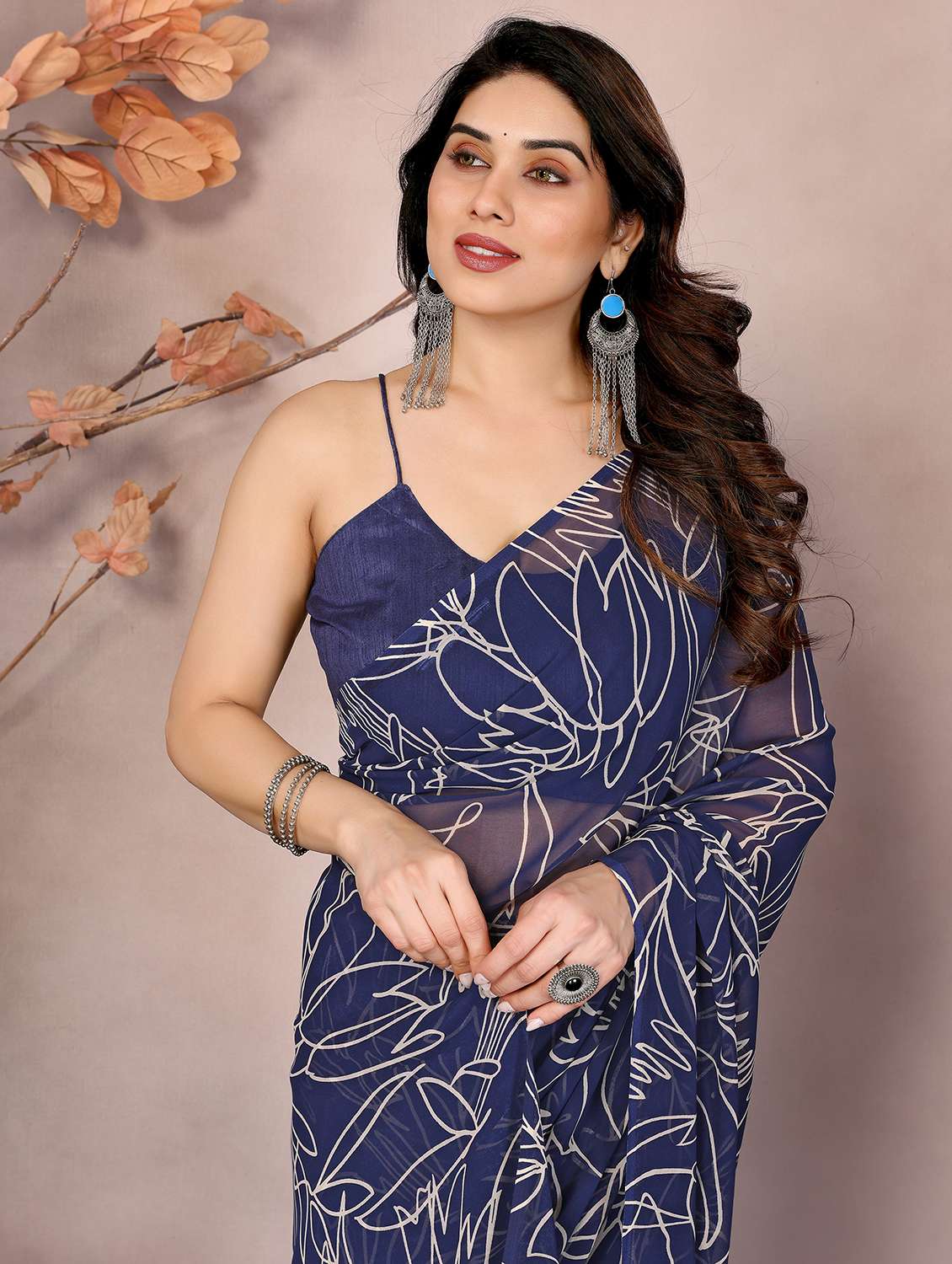 women printed ready to wear saree with blouse - 21866047 -  Standard Image - 2