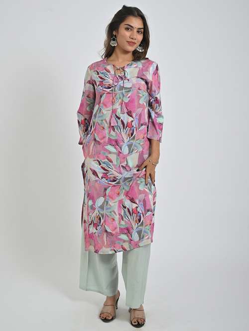 women printed three quarter sleeve straight kurta - 21866173 -  Standard Image - 0