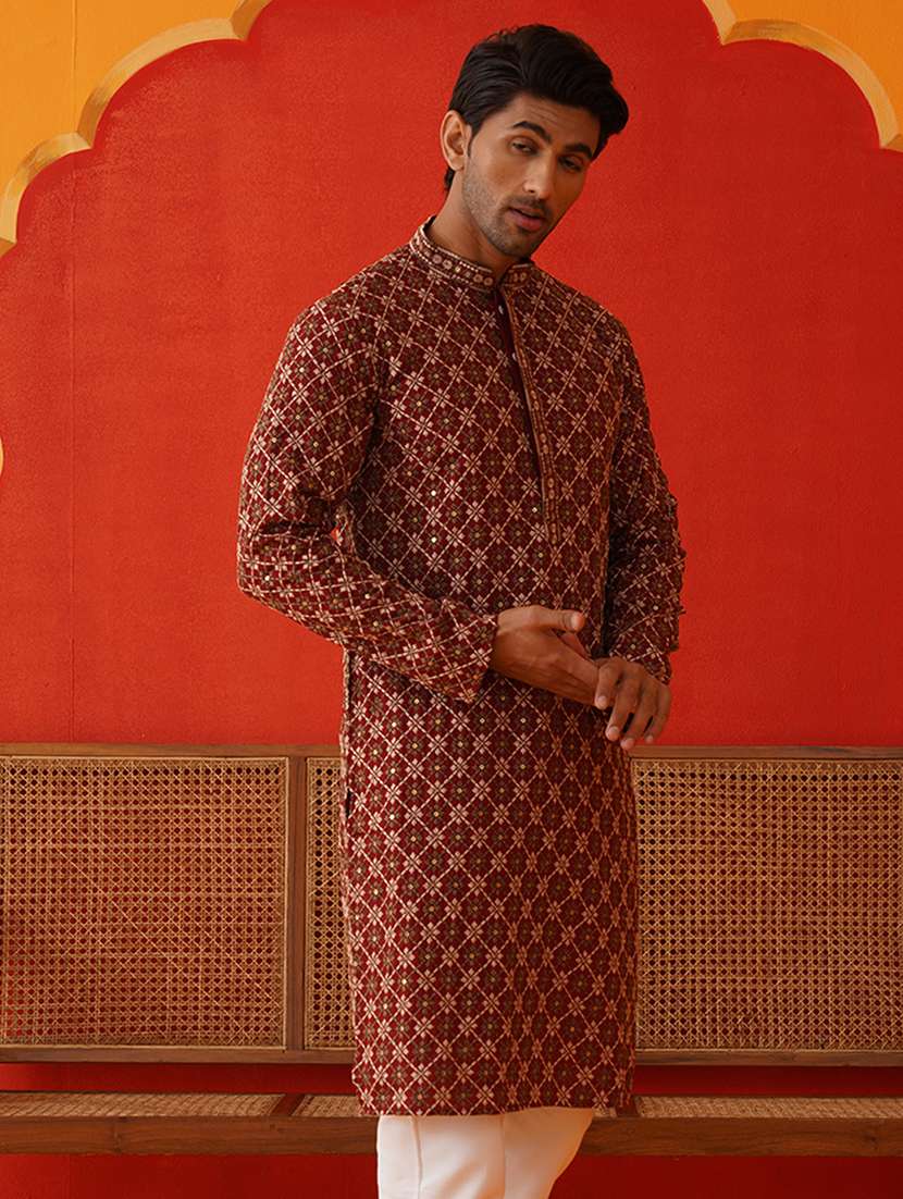 men embroidered mandarin neck long kurta  - 21866537 -  Standard Image - 2