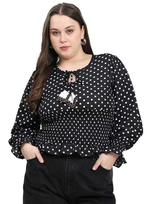women plus size polka doted puff sleeves top - 21866541 -  Standard Image - 0