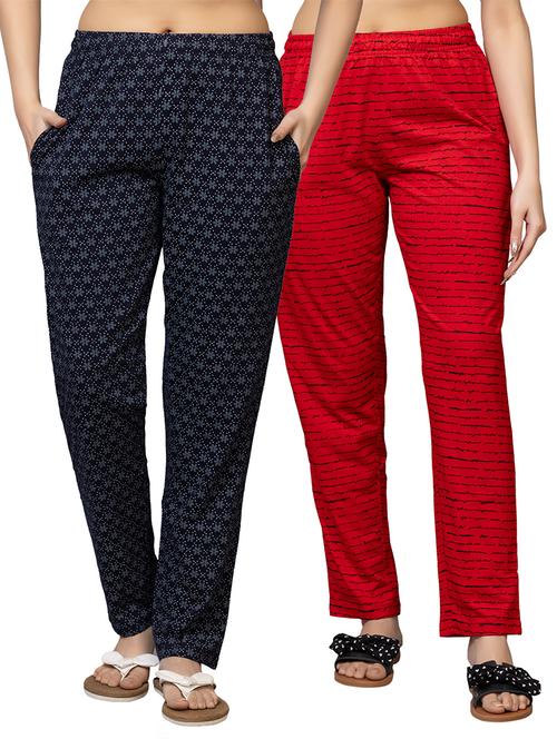 women pack of 2 printed mid rise lounge wear pajama - 21866551 - Standard Image - 0