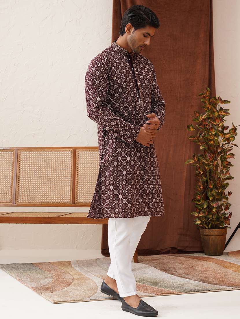 men embroidered mandarin neck kurta pyjama ethnic wear set - 21866584 -  Standard Image - 2