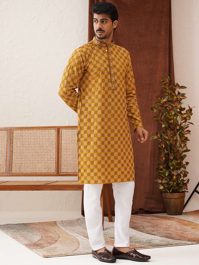 men embroidered mandarin neck kurta pyjama ethnic wear set - 21866585 - Standard Image - 2