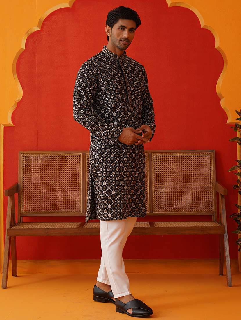 men embroidered mandarin neck kurta pyjama ethnic wear set - 21866586 -  Standard Image - 2