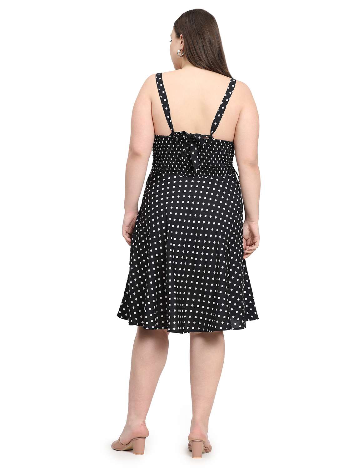 Women Plus Size Polka Doted Shoulder Strap Dress