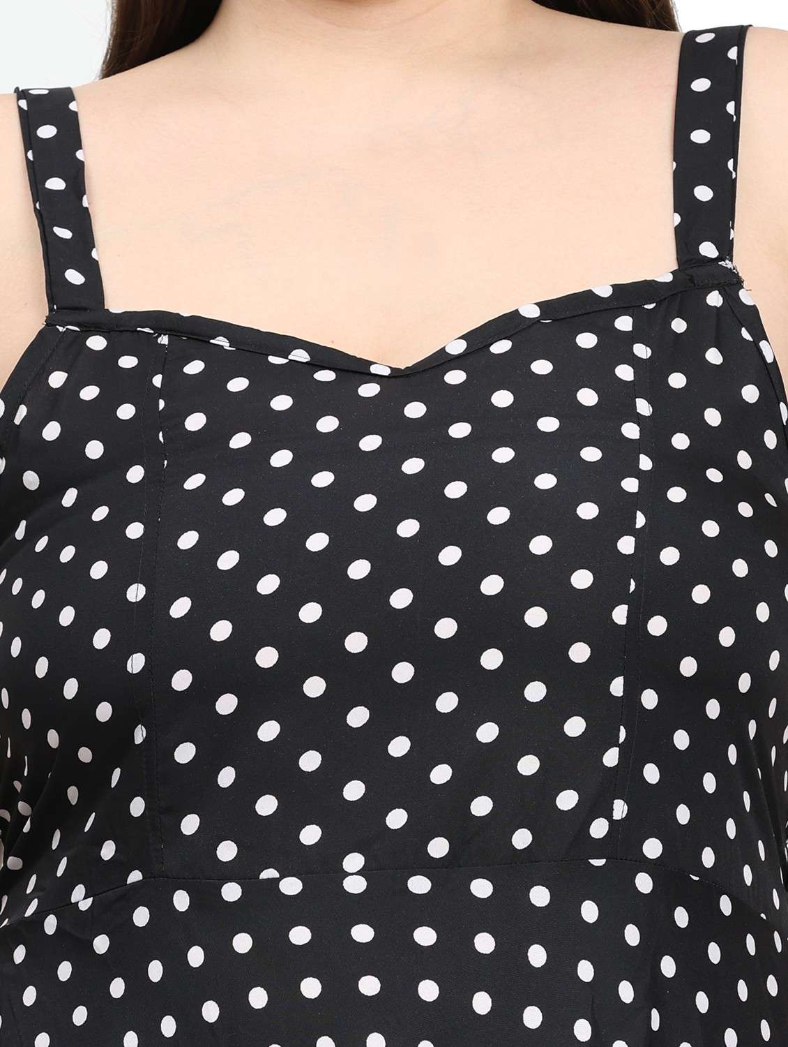Women Plus Size Polka Doted Shoulder Strap Dress