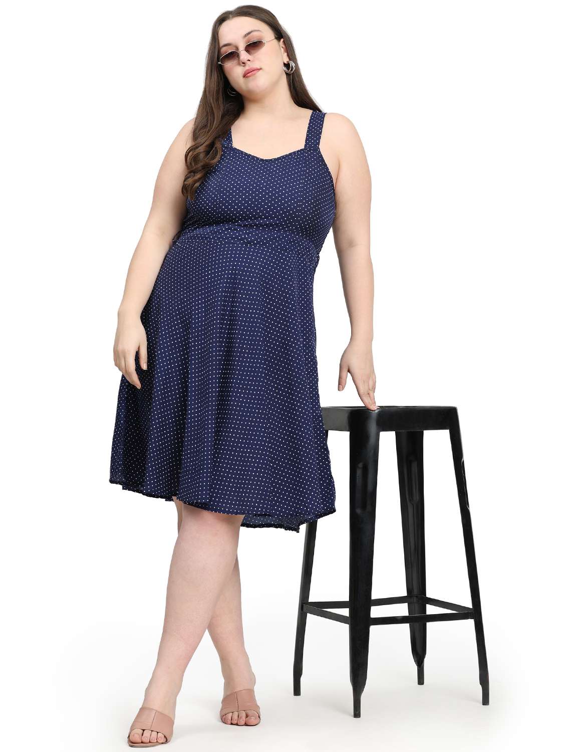 women plus size polka doted shoulder strap dress - 21866624 -  Zoom Image - 0