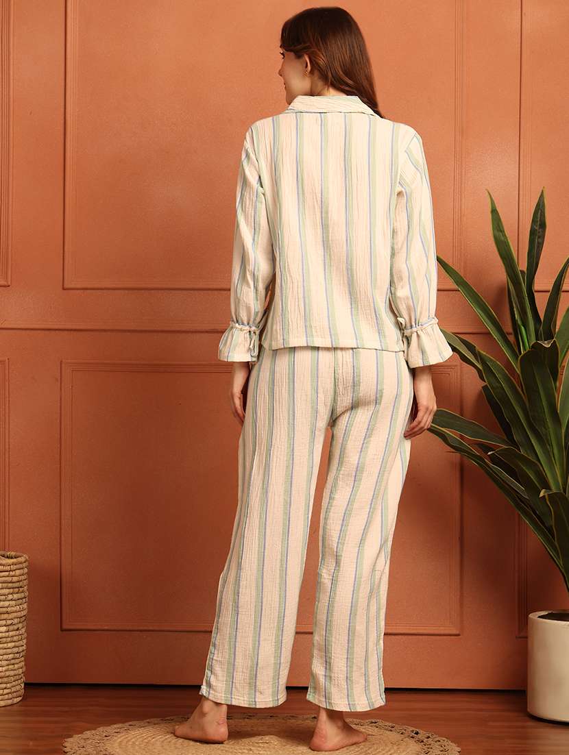women striped nightwear pyjama set - 21866636 -  Standard Image - 2