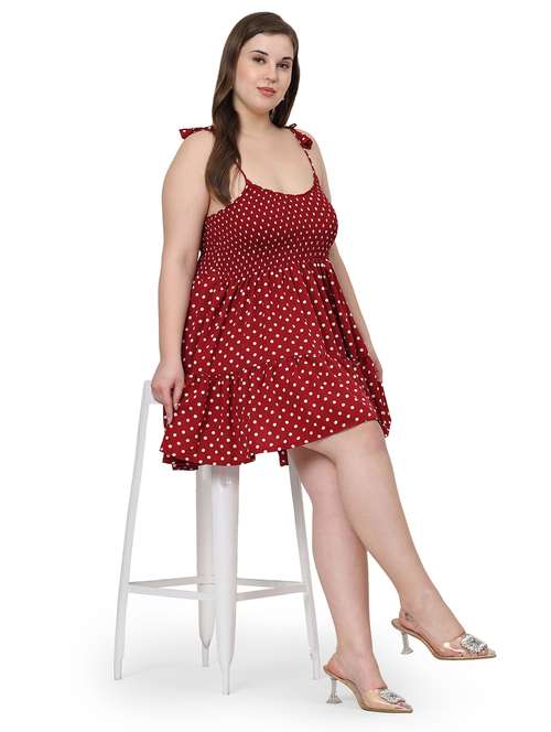 women plus size polka doted shoulder strap dress