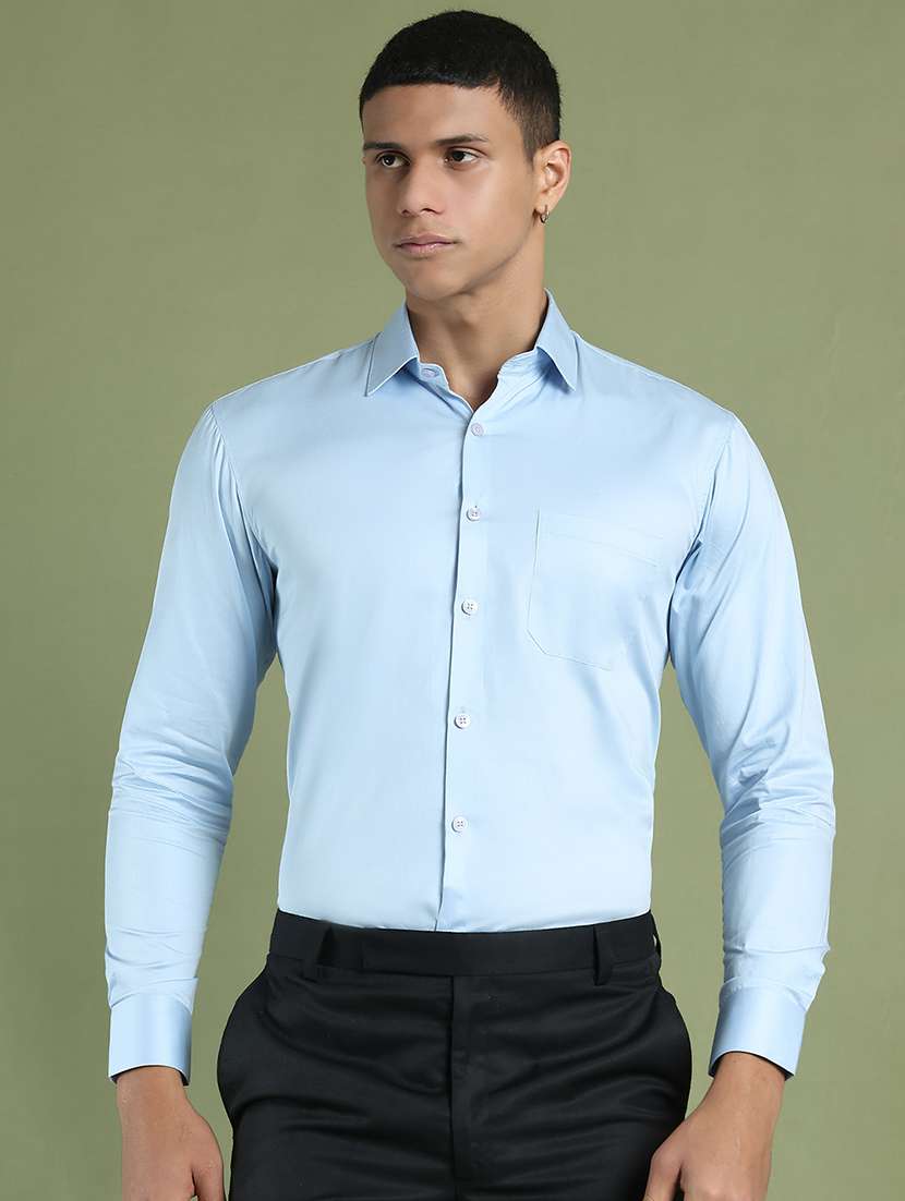 men solid long sleeve slim fit formal shirt 