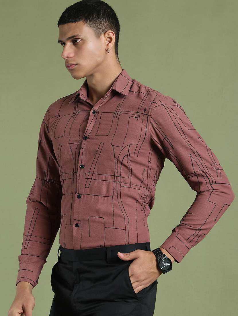 men printed long sleeve slim fit formal shirt 