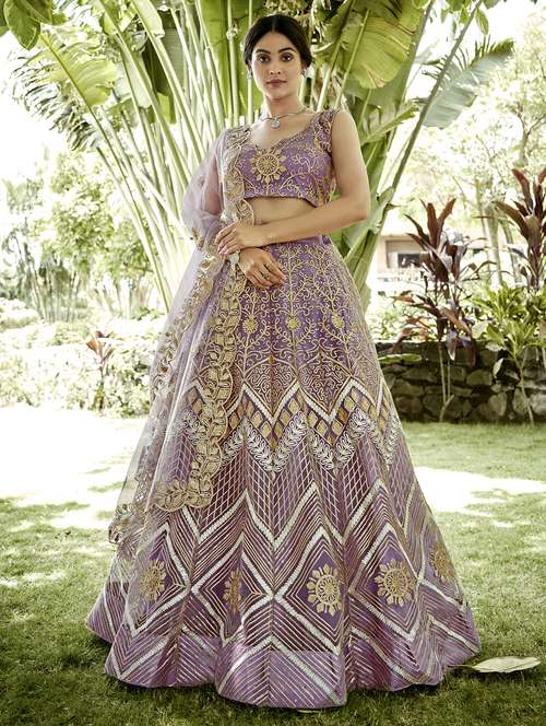 women flared semi stitched lehenga choli with dupatta set