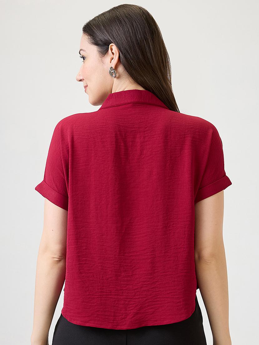 women solid collared regular top - 21869833 - Standard Image - 2