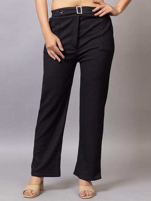 women solid mid rise straight trouser - 21869849 - Standard Image - 0