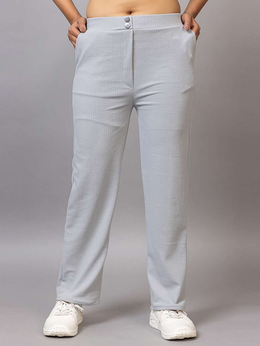women solid mid rise straight trouser