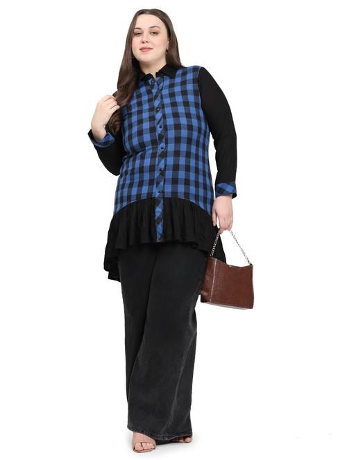 women checkered three quarter sleeve plus size kurta - 21869895 - Standard Image - 0